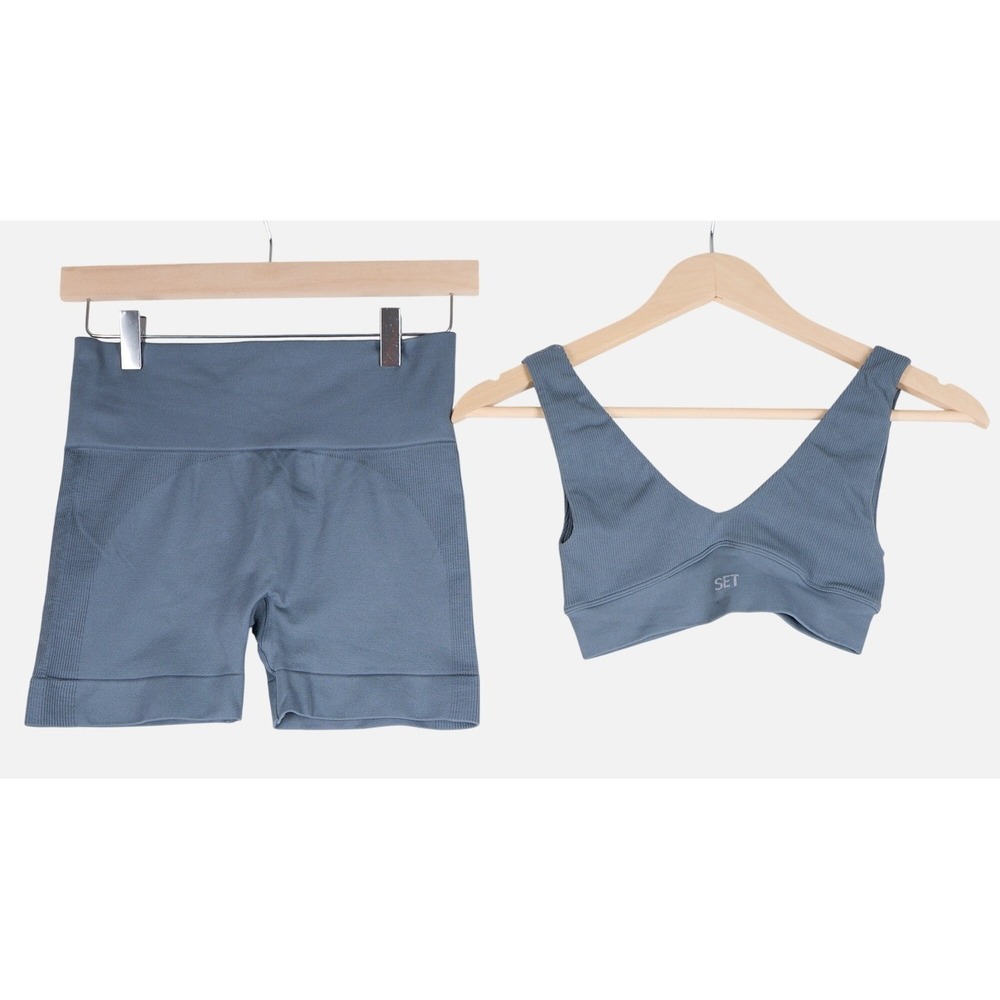 SET Active SCULPTFLEX Pair Ribbed Seamless Sports Bra Small and Shorts Medium